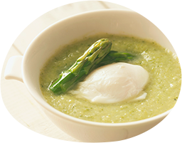Asparagus potage with poached egg